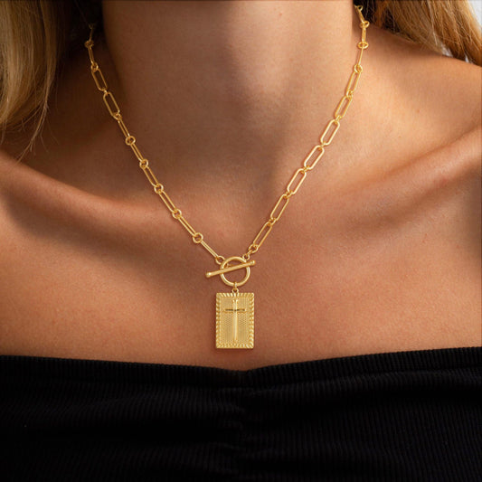 14K Gold-Plated Cross Tag Necklace for Women