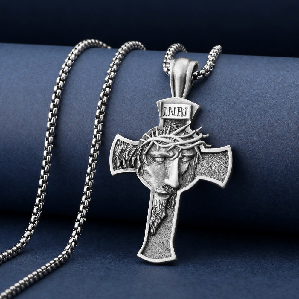 Vintage Cross Pendant Necklace for Men – Retro Gothic Titanium Steel Chain