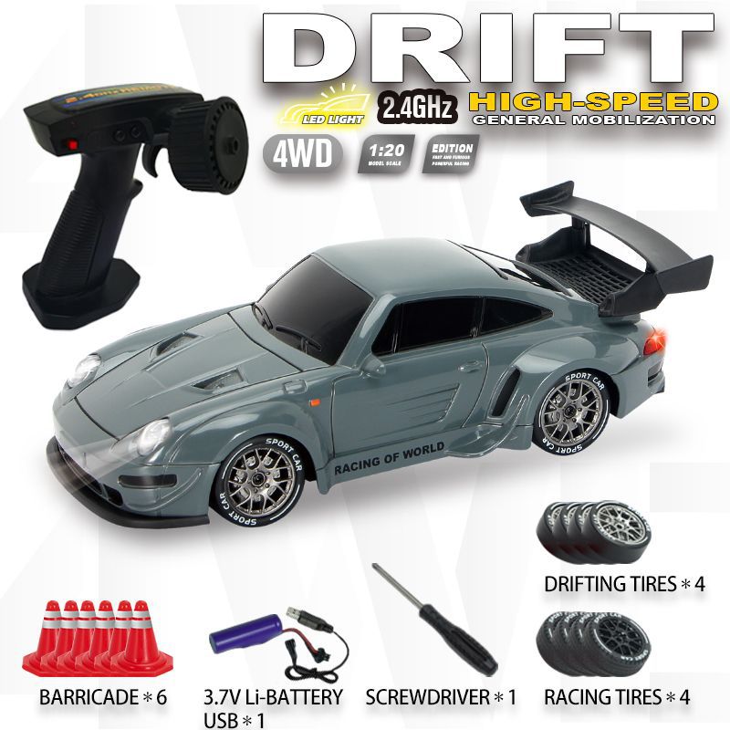 4WD High-Speed Drift RC Car — LED Lights + Free Mountain & Racing Tires