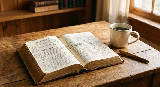 Bible verses for anxiety with Bible and prayer journal representing God's peace and comfort.