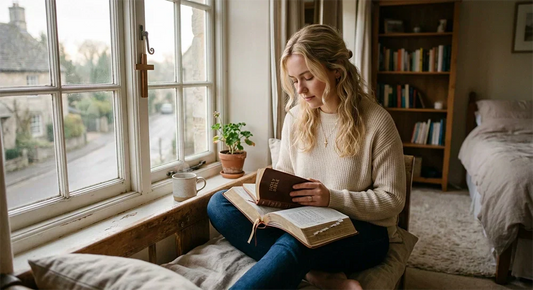 Christian reading the Bible while seeking God's guidance