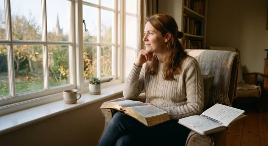 Christian reflecting with an open Bible as a symbol of receiving God's grace and moving forward after past mistakes.