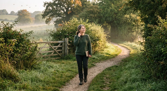 Christian walking along a changing path as a symbol of trusting God's plan through unexpected detours.