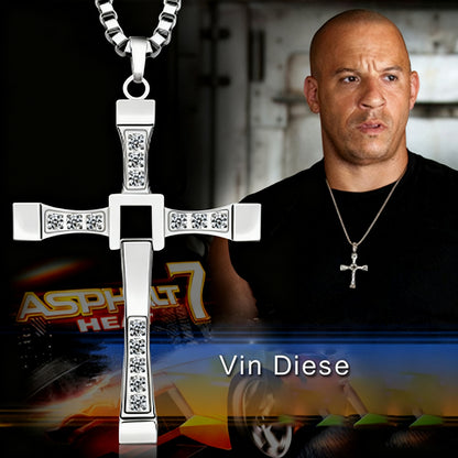 Mechanical Cross Pendant Necklace for Men | Punk Streetwear Fast-Style Jewelry | Stainless Steel Iced Chain