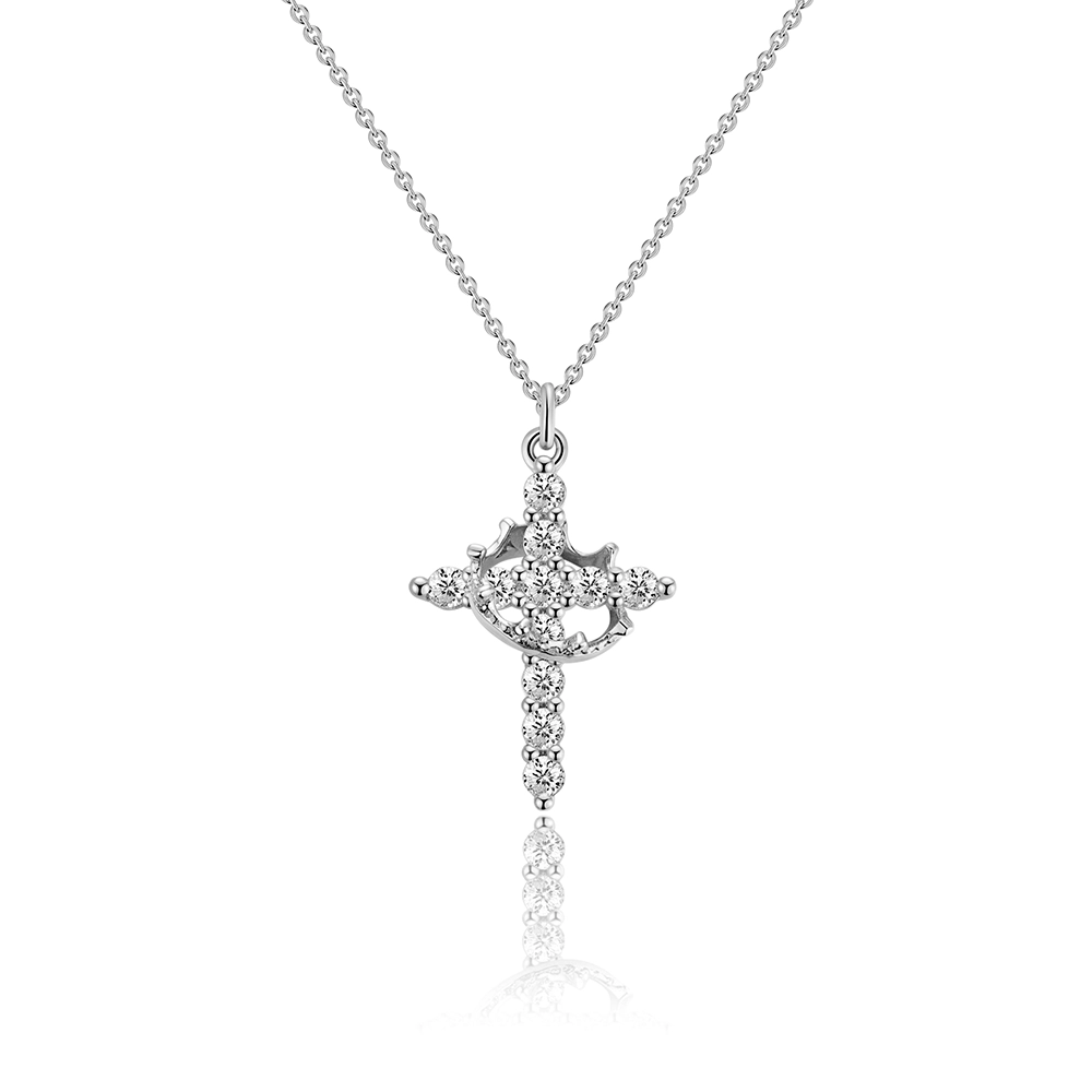14K Gold-Plated Crown Cross Necklace for Women