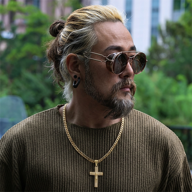 The Joshua Armor: 14K Gold Crucifix Cross Pendant with Cuban Chain