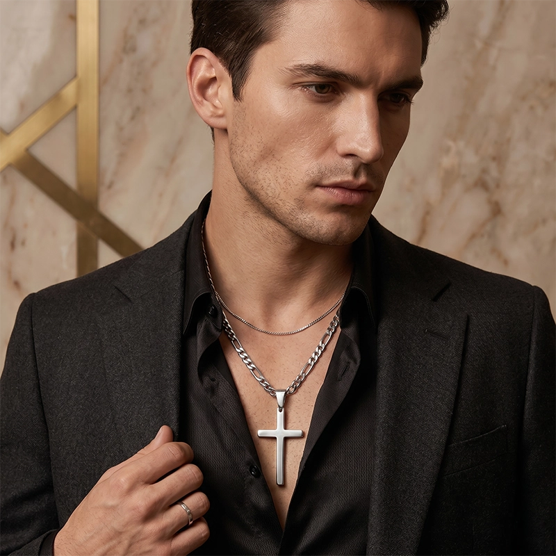 Men’s Stainless Steel Cross Pendant Necklace