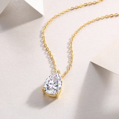 Under The Moon - A Fashionable And Trendy Diamond Pendant Necklace Set With Pear-shaped Moissanite S925 Sterling Silver And Gold Plating
