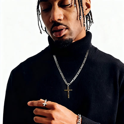 Men’s Stainless Steel Cross Pendant Necklace | Classic Cuban Chain | Faith & Streetwear Style