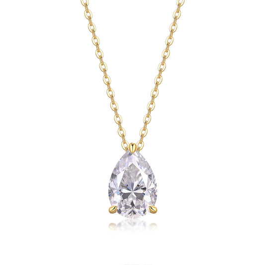 Under The Moon - A Fashionable And Trendy Diamond Pendant Necklace Set With Pear-shaped Moissanite S925 Sterling Silver And Gold Plating