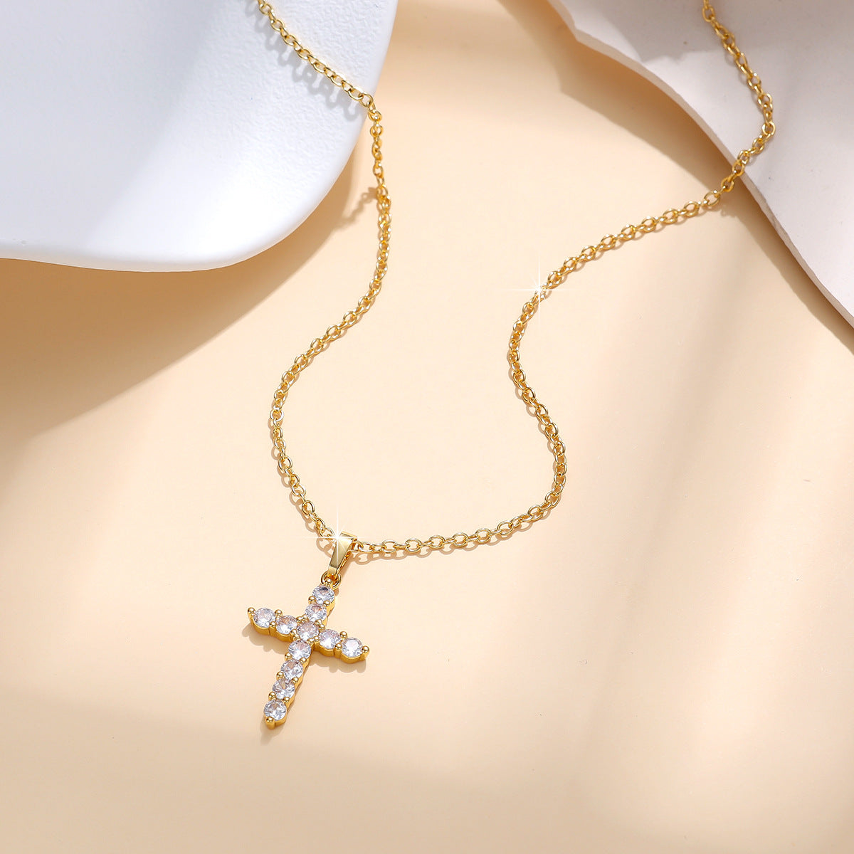 Gold Cross Necklace with Crystals – Elegant Christian Jewelry for Women