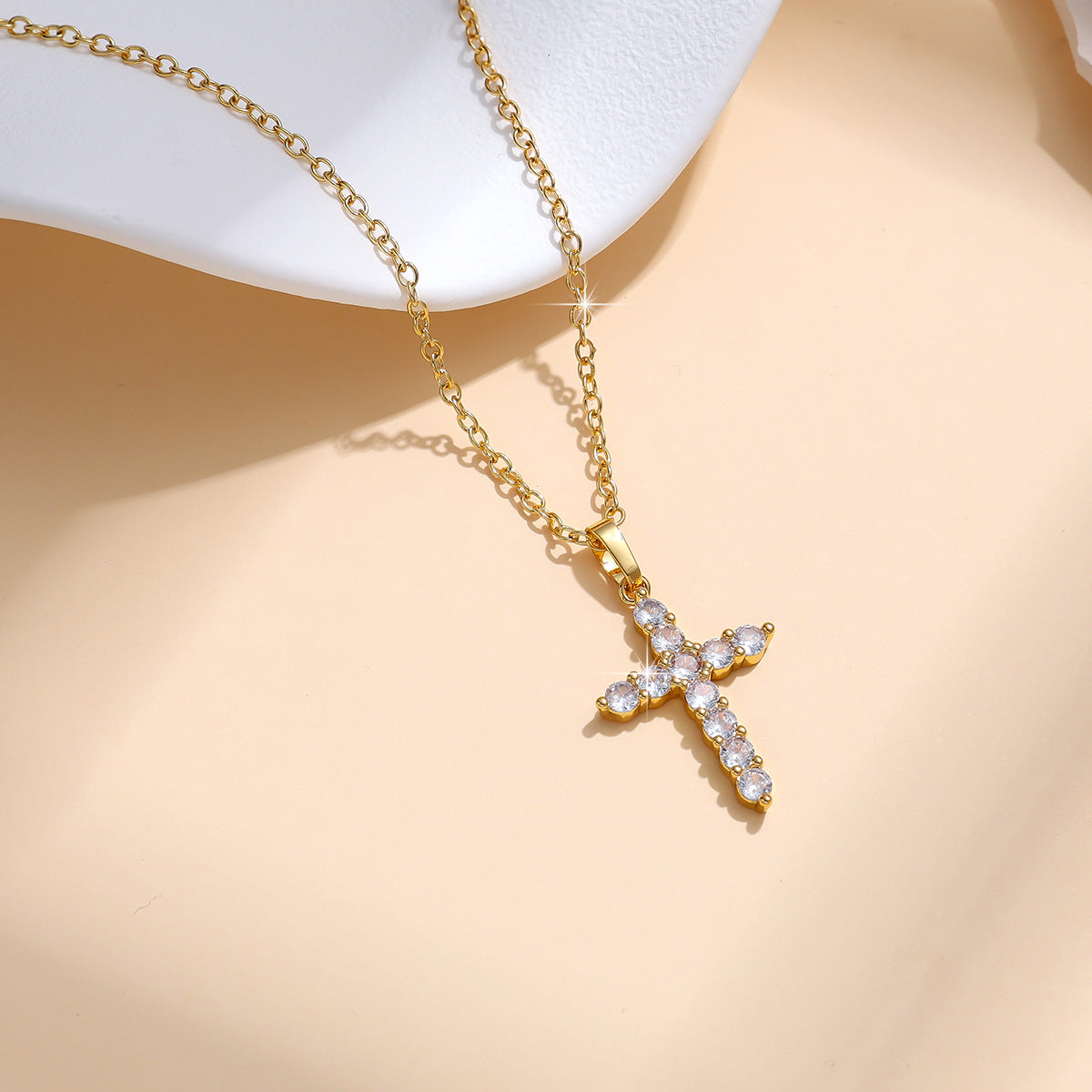 Gold Cross Necklace with Crystals – Elegant Christian Jewelry for Women