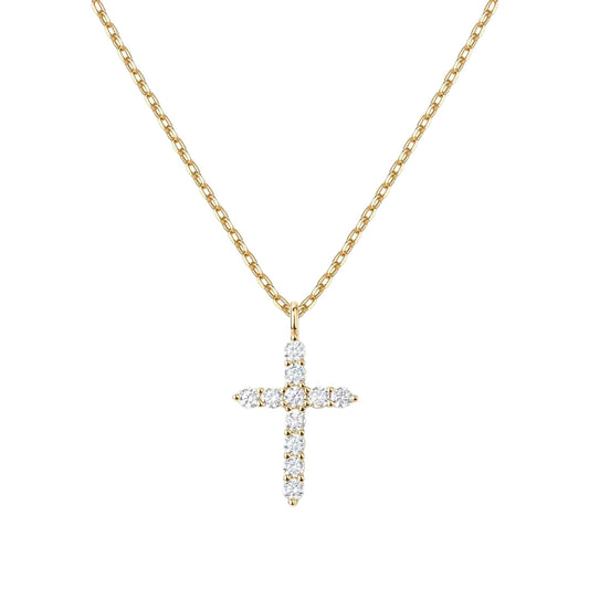 Gold Cross Necklace with Crystals – Elegant Christian Jewelry for Women