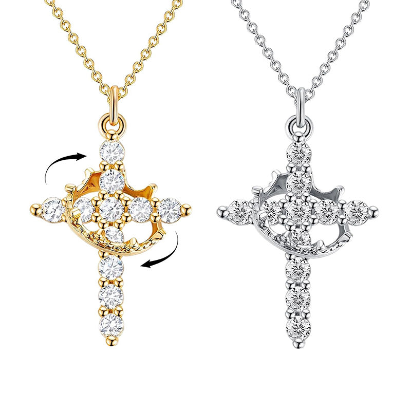 14K Gold-Plated Crown Cross Necklace for Women – Sparkling Faith Jewelry with Crystal Pendant, Christian Gift of Grace & Strength