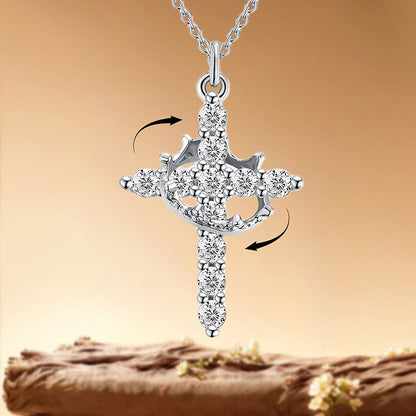 14K Gold-Plated Crown Cross Necklace for Women – Sparkling Faith Jewelry with Crystal Pendant, Christian Gift of Grace & Strength