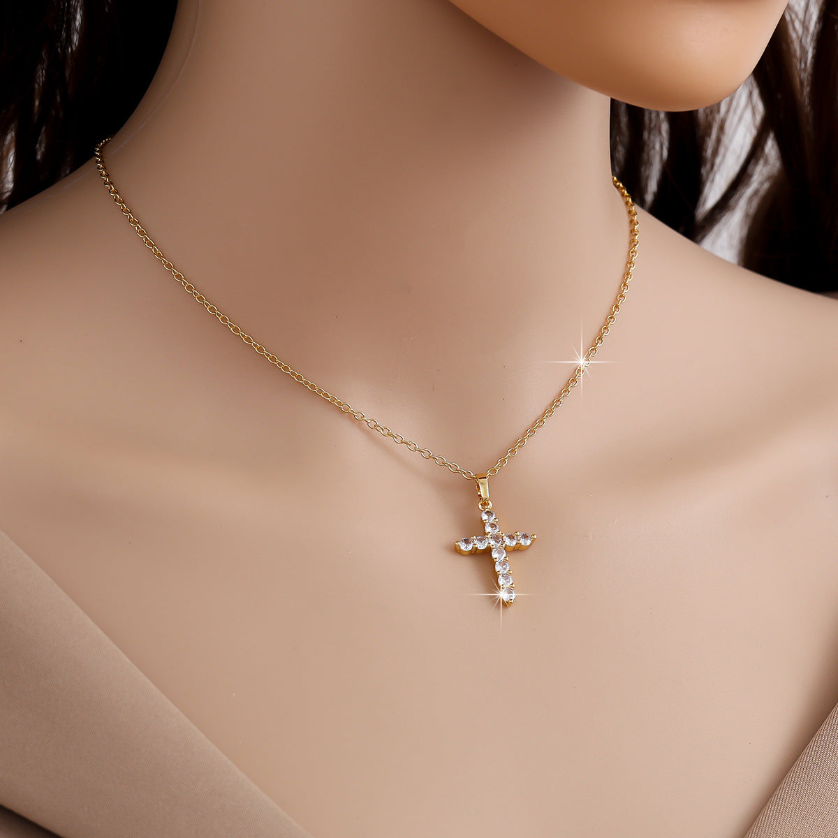 Gold Cross Necklace with Crystals – Elegant Christian Jewelry for Women