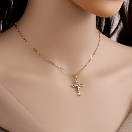 Gold Cross Necklace with Crystals – Elegant Christian Jewelry for Women