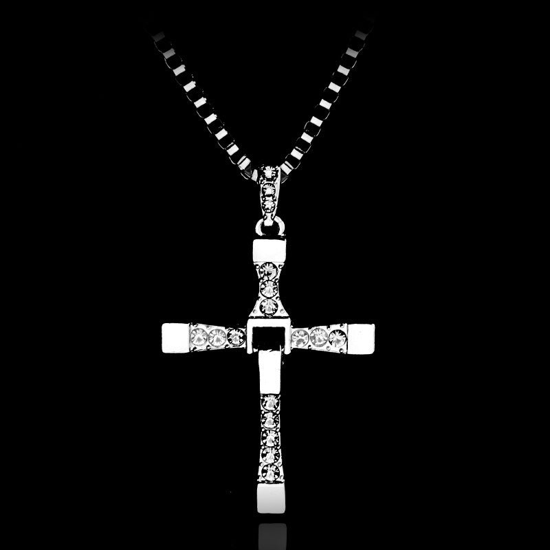 Mechanical Cross Pendant Necklace for Men | Punk Streetwear Fast-Style Jewelry | Stainless Steel Iced Chain