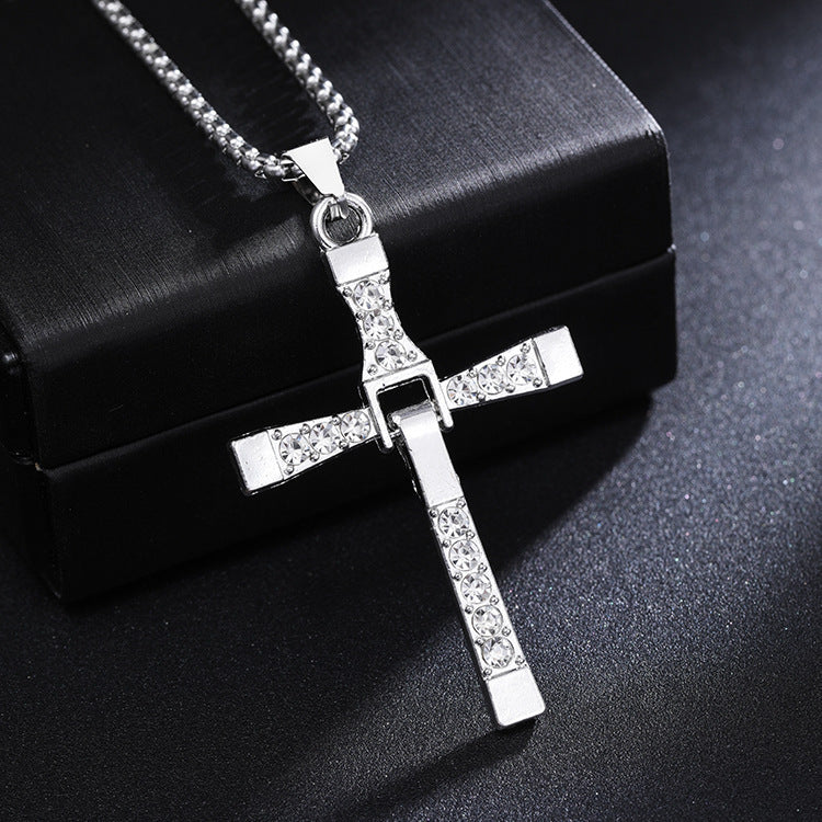 Mechanical Cross Pendant Necklace for Men | Punk Streetwear Fast-Style Jewelry | Stainless Steel Iced Chain