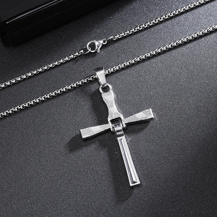 Mechanical Cross Pendant Necklace for Men | Punk Streetwear Fast-Style Jewelry | Stainless Steel Iced Chain