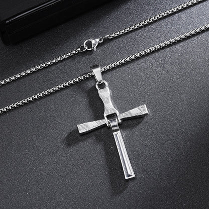 Mechanical Cross Pendant Necklace for Men | Punk Streetwear Fast-Style Jewelry | Stainless Steel Iced Chain