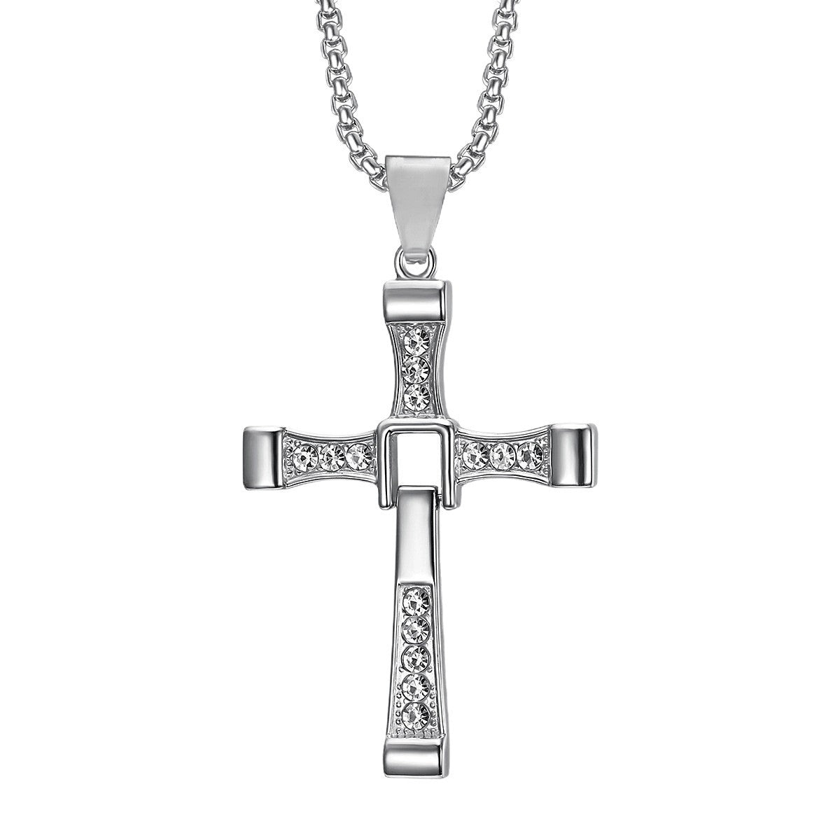 Mechanical Cross Pendant Necklace for Men | Punk Streetwear Fast-Style Jewelry | Stainless Steel Iced Chain