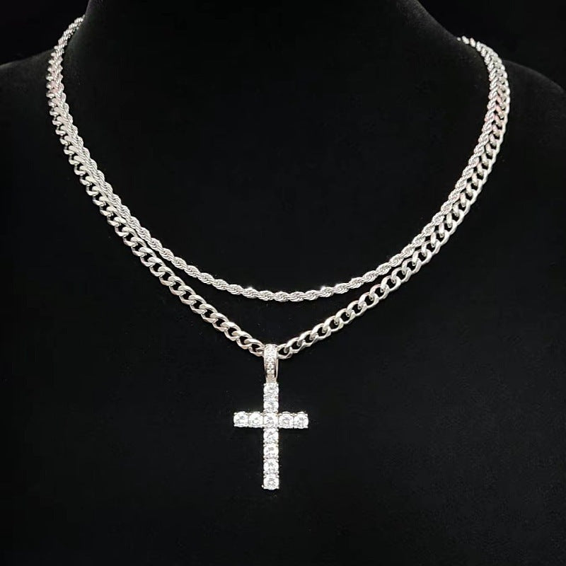18K Gold Plated Onyx Cross Pendant | Unisex Cuban Chain Faith Necklace