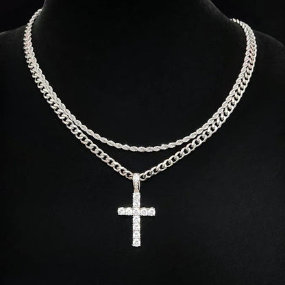 18K Gold Plated Onyx Cross Pendant | Unisex Cuban Chain Faith Necklace