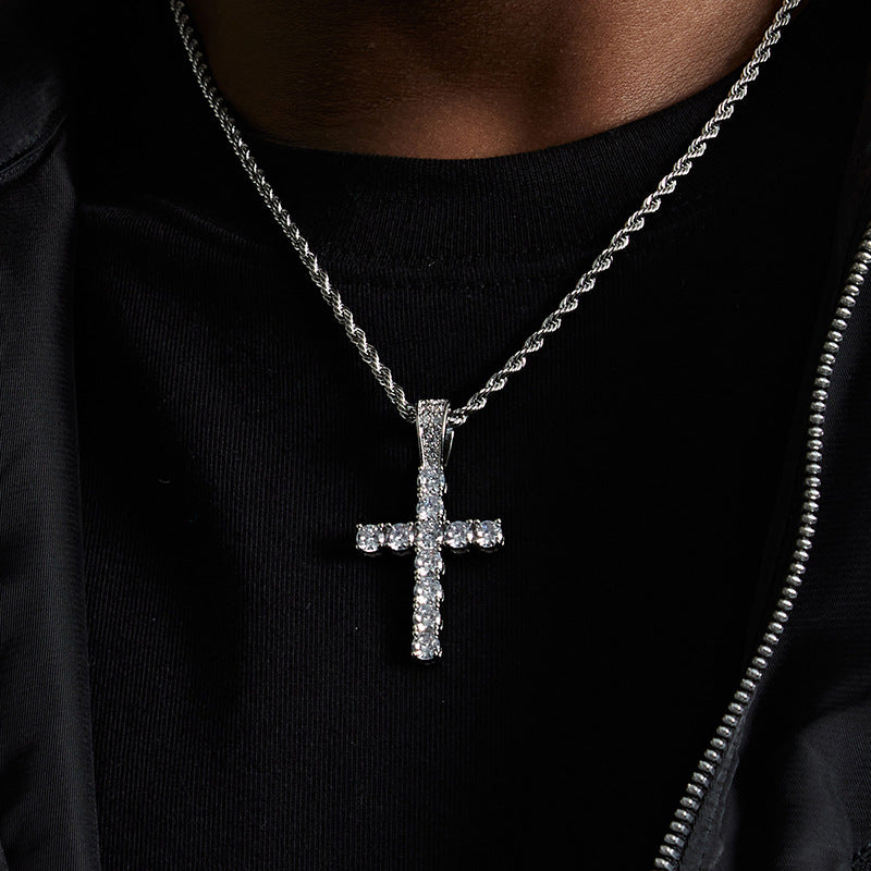 Full Diamond Cross Necklace for Men | Urban Rap Style Stainless Steel Chain