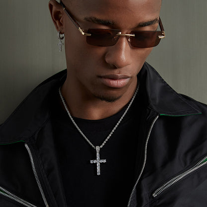 Full Diamond Cross Necklace for Men | Urban Rap Style Stainless Steel Chain