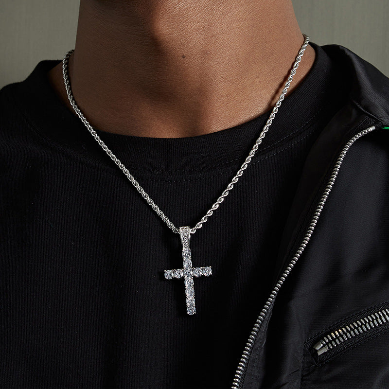 Full Diamond Cross Necklace for Men | Urban Rap Style Stainless Steel Chain