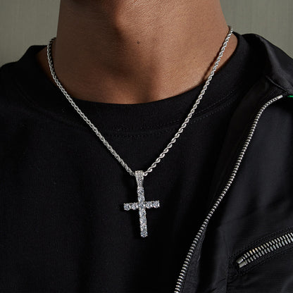 Full Diamond Cross Necklace for Men | Urban Rap Style Stainless Steel Chain