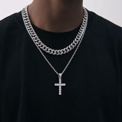 Full Diamond Cross Necklace for Men | Urban Rap Style Stainless Steel Chain