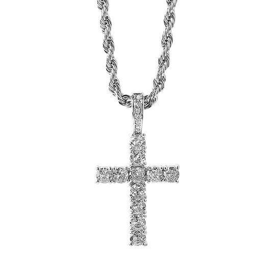 Full Diamond Cross Necklace for Men | Urban Rap Style Stainless Steel Chain