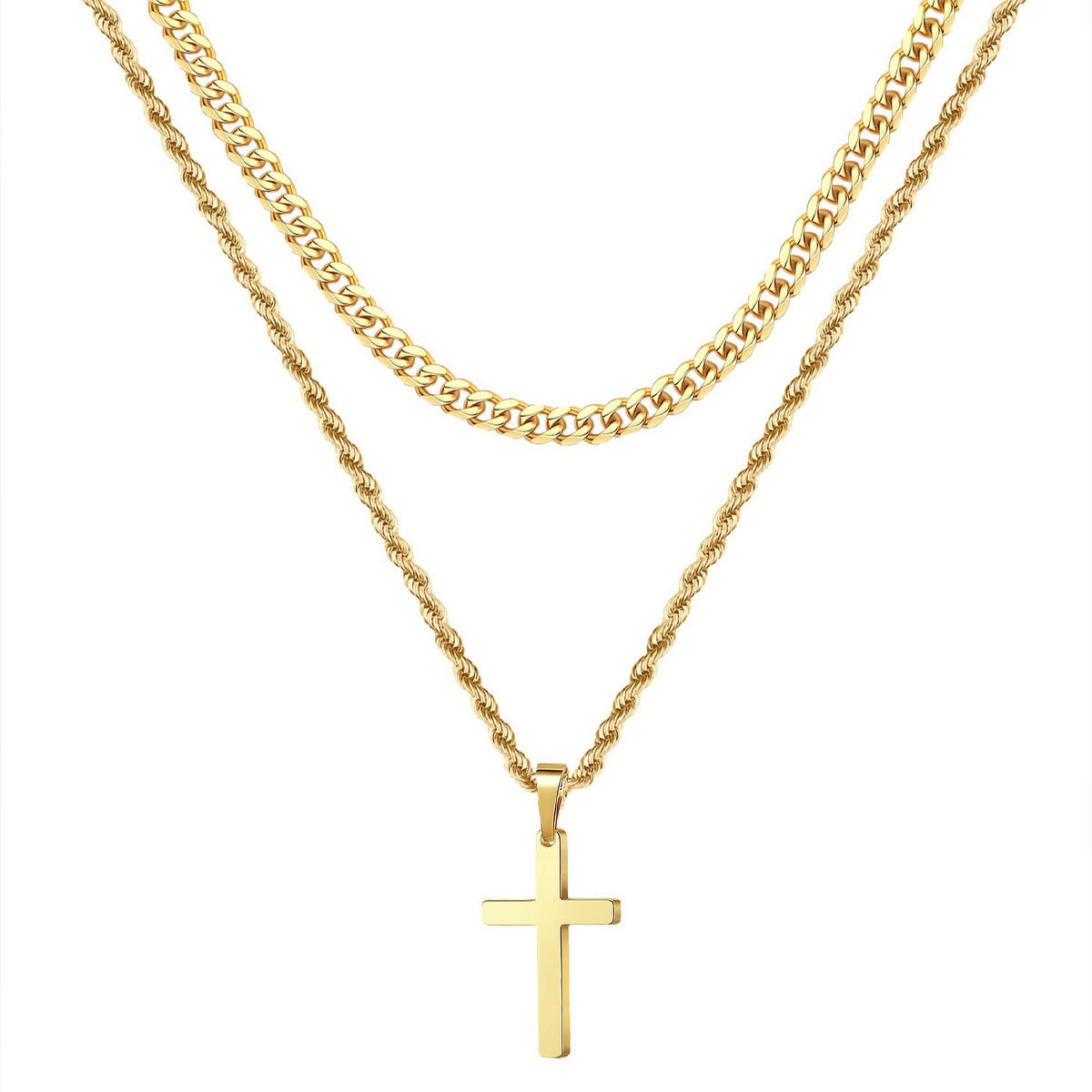 14K Gold Plated Cross Pendant Necklace – Minimalist Unisex Layered Jewelry