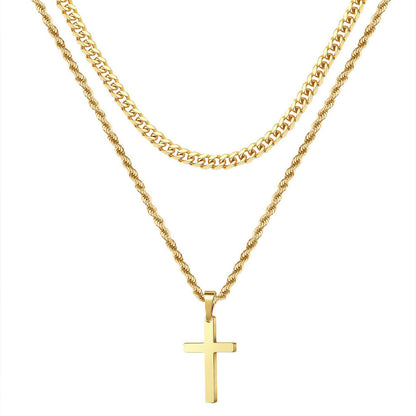 14K Gold Plated Cross Pendant Necklace – Minimalist Unisex Layered Jewelry