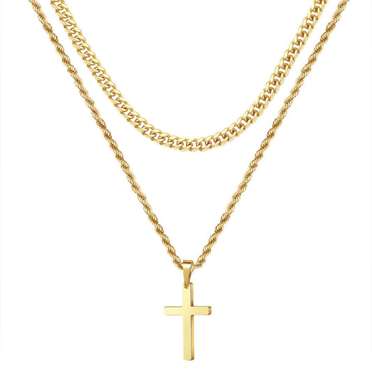 14K Gold Plated Cross Pendant Necklace – Minimalist Unisex Layered Jewelry