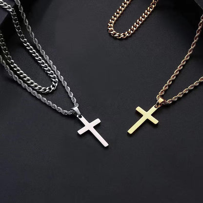 14K Gold Plated Cross Pendant Necklace – Minimalist Unisex Layered Jewelry