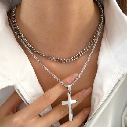 14K Gold Plated Cross Pendant Necklace – Minimalist Unisex Layered Jewelry