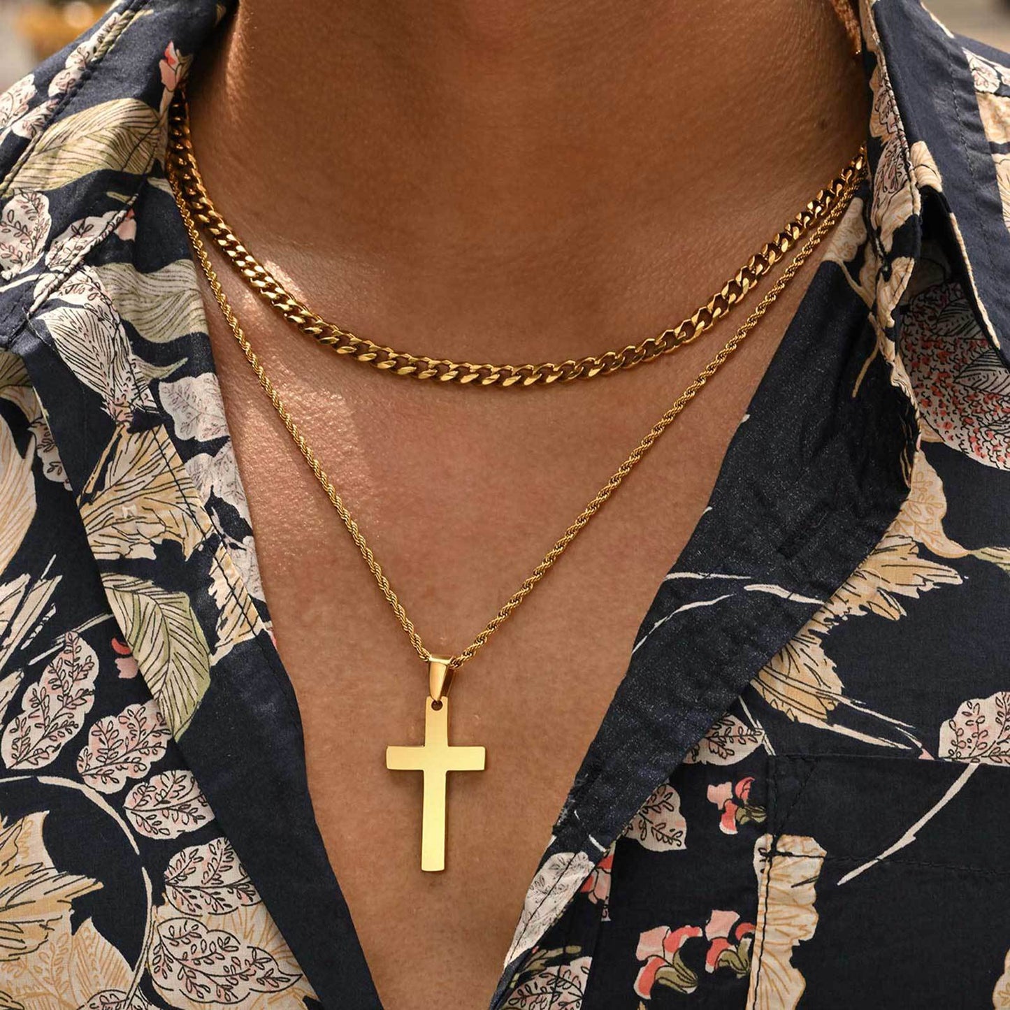 14K Gold Plated Cross Pendant Necklace – Minimalist Unisex Layered Jewelry