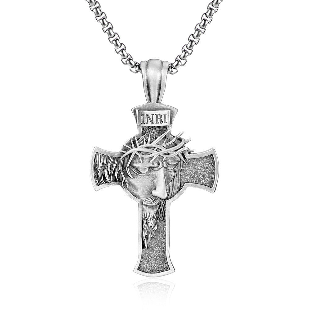 Vintage Cross Pendant Necklace for Men – Retro Gothic Titanium Steel Chain