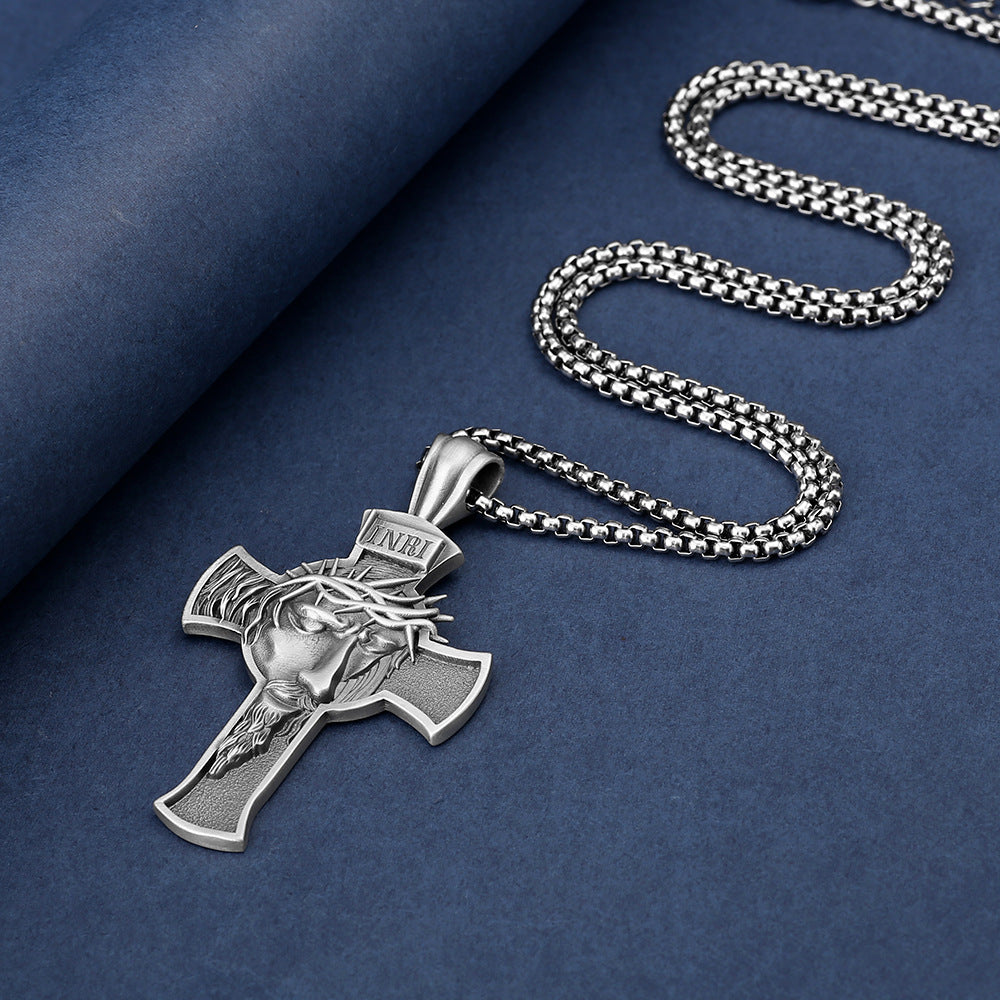 Vintage Cross Pendant Necklace for Men – Retro Gothic Titanium Steel Chain