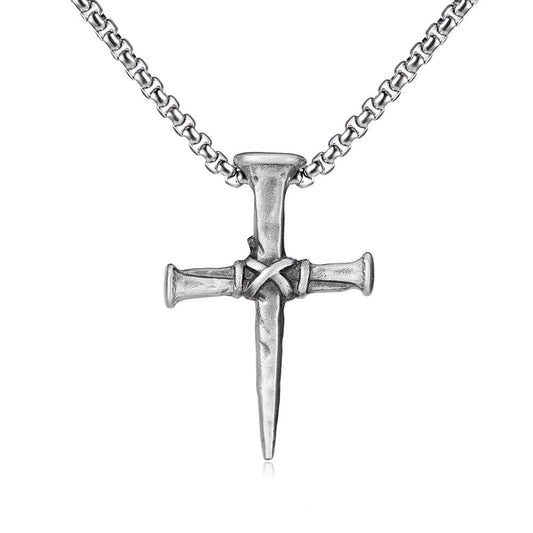 Men’s Punk Nail Cross Necklace – Titanium Steel Street Style Pendant