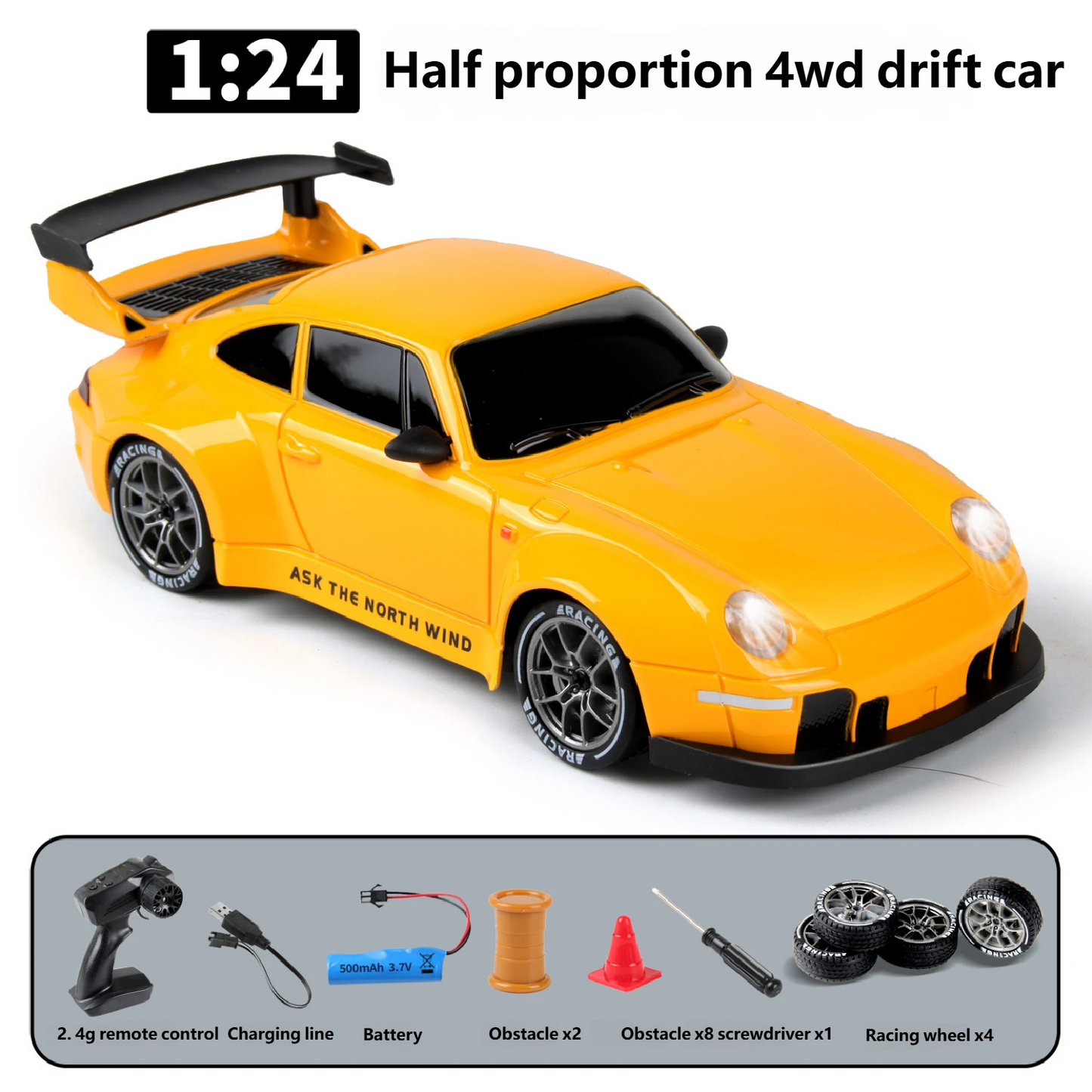 4WD High-Speed Drift RC Car — LED Lights + Free Mountain & Racing Tires