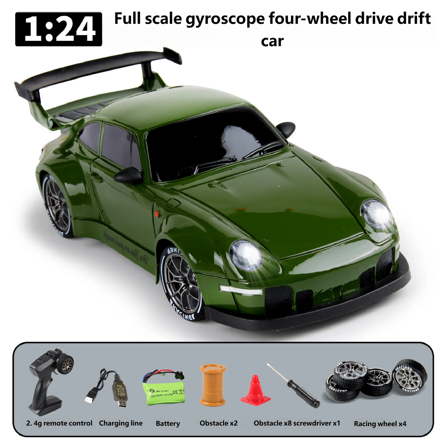 4WD High-Speed Drift RC Car — LED Lights + Free Mountain & Racing Tires