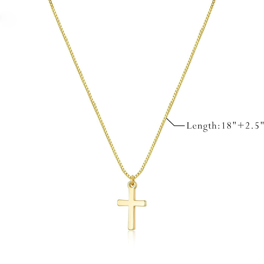 Minimalist gold cross necklace with adjustable 18 inch chain and extension