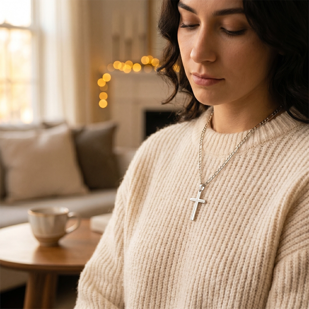Classic Stainless Steel Cross Necklace | Unisex Figaro Chain Pendant
