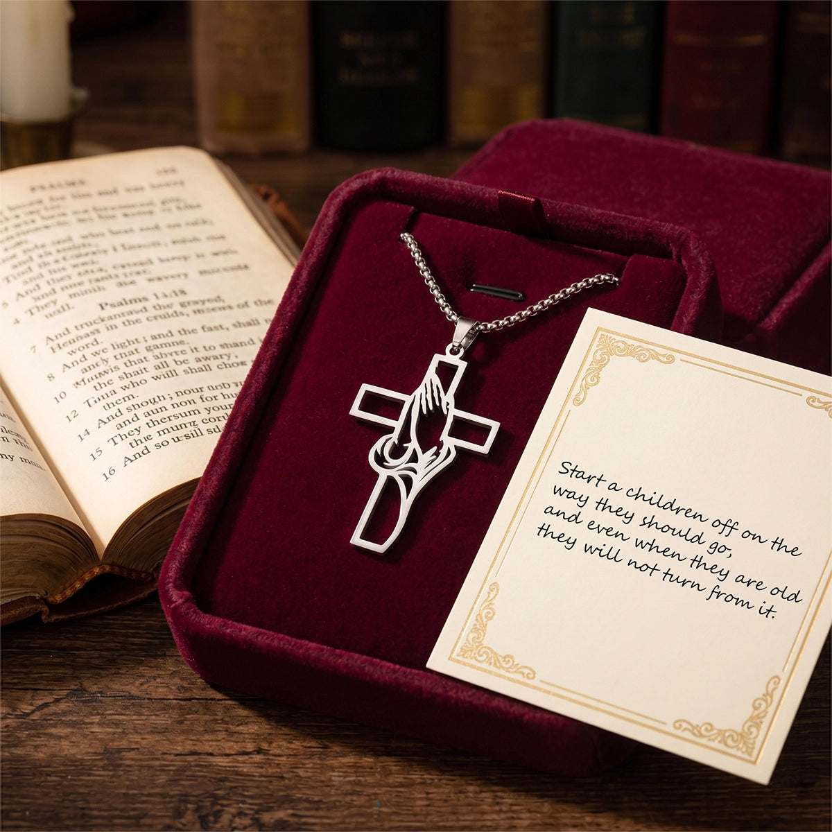 Christian Praying Hands Cross Necklace for Men & Women